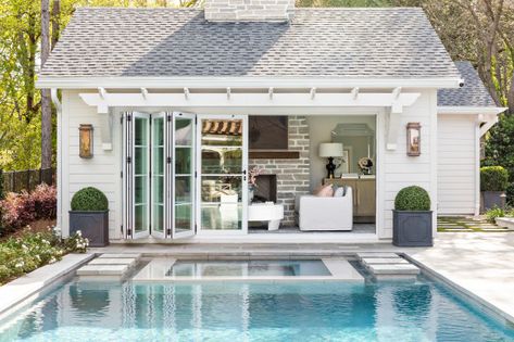 The Stokes Project - Traditional - Pool - Jacksonville - by Pratt Guys | Houzz Moss Yard, Small Pool House Ideas, Dream Pool House, Small Pool House, Pool House Cabana, Yard Remodel, Outdoor Improvements, Mcgee Home, Covered Back Patio