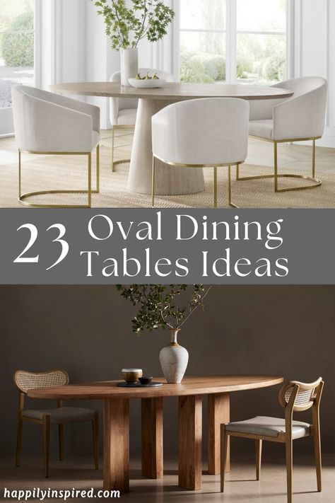 If you are looking for a way to refresh your dining area, try out an oval dining table. Oval tables are versatile and can be better for guests! Learn more about why you should try an oval table and the best ones here. Oval Dining Table For 8 People, Oval Tables Dining, Dinning Room With Oval Table, Oblong Dining Room Table, Chandelier For Oval Dining Table, Kitchen Oval Tables, Lights Over Oval Dining Table, Oval Dining Table Design, Oval Kitchen Table Decor