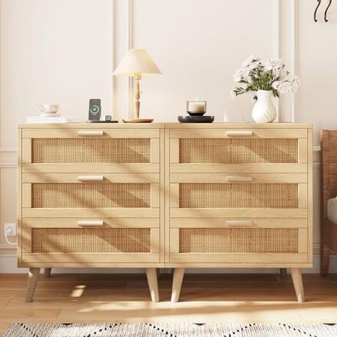 Bedroom With Nightstands, Nightstand Charging Station, Boho Nightstand, Bedroom Side Table, Rattan Nightstand, Boho Bedroom Furniture, Table For Bedroom, Rattan Design, Nightstand With Charging Station