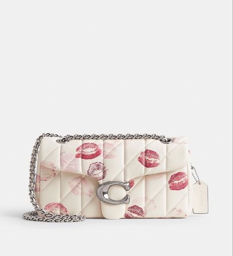 Whitebag coah kiss print trendy cute girly bag inspo y2k white silver Coach Tabby Shoulder Bag, Coach Tabby, Lip Print, Punk Inspiration, Girly Bags, Lips Print, Double Up, Pretty Bags, Signature Hardware