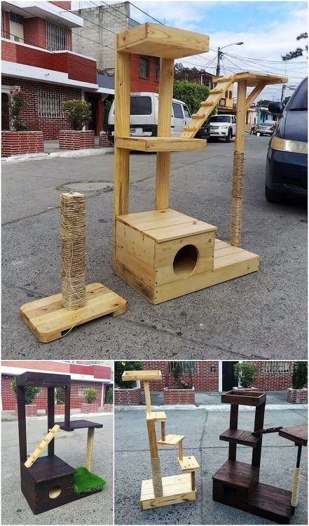 Diy Pallet Decoration, Pallet Decoration Ideas, Katt Diy, Katt Grejer, Kat Diy, Pallet Projects Easy, Diy Cat Tree, Cat House Diy, Pallet Ideas Easy