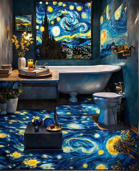 Starry Night Bathroom, Night Bathroom, Starry Night Van Gogh, Interior Design Ideas, Van Gogh, Diy Garden, Home Decoration, Starry Night, Oasis