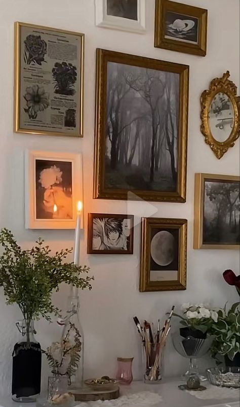 The Knick Aesthetic, Moody Decor With White Walls, Soft Victorian Aesthetic Home, Vintage Dark Bedroom Aesthetic, Vintage Grandma Aesthetic Room, Romantic Academia Room Decor, Vintage French Bedroom Aesthetic, Painting Wall Collage, Soft Academia Aesthetic Room