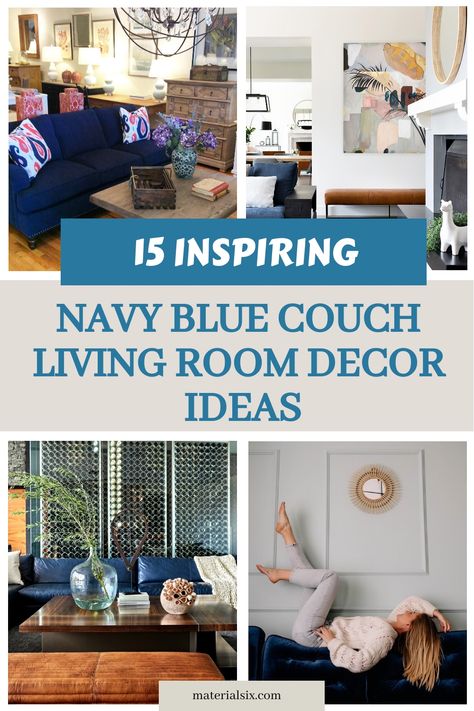 Navy Blue Couch Living Room Decor Ideas Blue Couch Living Room Decor, Royal Blue Couch, Blue Couch Living Room Ideas, Blue Leather Couch, Dark Blue Couch, Light Blue Couches, Navy Blue Couches, Room Inspiration Cozy, Blue Living Room Ideas