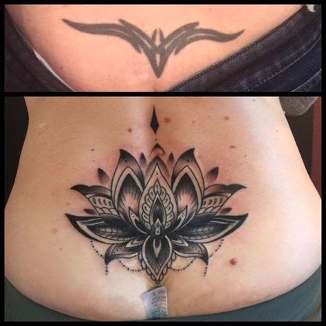 Womens Lower Back Tattoos Cover Up, Lower Back Feather Tattoos For Women, Ladies Lower Back Tattoos, Tatoos Woman Cover Up, Cover Up Lower Back Tattoo, Cover Up Tattoo Lotus, Low Back Tattoo Cover Up Ideas For Women, Lower Back Cover Up, Tattoo Ideas Female Lower Back Cover Up