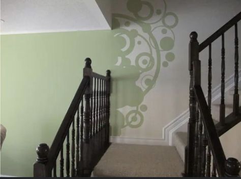 Wall Paint Transition Ideas, Wall Paint Transition, Staircase Wall Painting Ideas, Halloween Quilt Blocks, Staircase Wall Art, Living Room Wall Paint, Room Wall Paint, Neat Furniture, Beautiful Room Designs