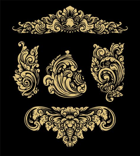 Culture Artwork, Ornament Vector, Indonesian Art, Line Art Vector, Floral Ornament, Thai Art, Flower Vintage, Ornaments Design, Balinese