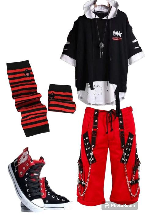 Fire Themed Outfits Men, Scene Aesthetic Outfits Male, Summer Emo Outfits Men, Scene Kid Outfits Male, Scene Male Outfit, Delinquent Outfit, Scene Clothes Male, Scenecore Outfits Male, Punk Outfits Male