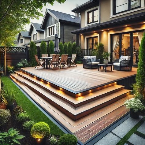 Wood Deck Flooring Ideas, Patio Or Deck, Backyard Decks Ideas, Backyard Wooden Deck, Wooden Deck Ideas, Multi Level Decks, Deck Ideas Backyard, Back Deck Designs, Wooden Deck Designs