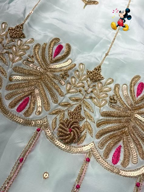 Kasab Work Embroidery, Bavariya Work, Chiffon Blouses Designs, Gotta Patti Work, Khatli Work, Zardosi Embroidery, Embroidery Boutique, Embroidery Fashion Detail, Designer Embroidery