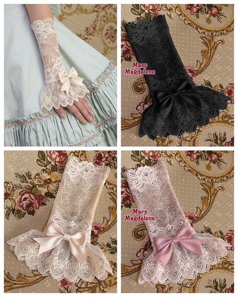 truebluemeandyou: Halloween & Cosplay DIYs — DIY Inspiration: Long Lace Bow Cuffs from Mary... Manset Lengan, فستان زهري, Cuffs Diy, Kawaii Diy, Harajuku Girls, Style Kawaii, Wedding Gloves, Mary Magdalene, Lace Cuffs