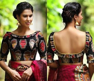 41 Striking boat neck blouse designs for sarees | Bling Sparkle ब्लाउज बैक नेक डिजाइन, Kalamkari Blouse Designs, Black Blouse Designs, Black Blouses, Kalamkari Blouse, Blouse Designs High Neck, Boat Neck Blouse Design, Cotton Blouse Design, Backless Blouse Designs