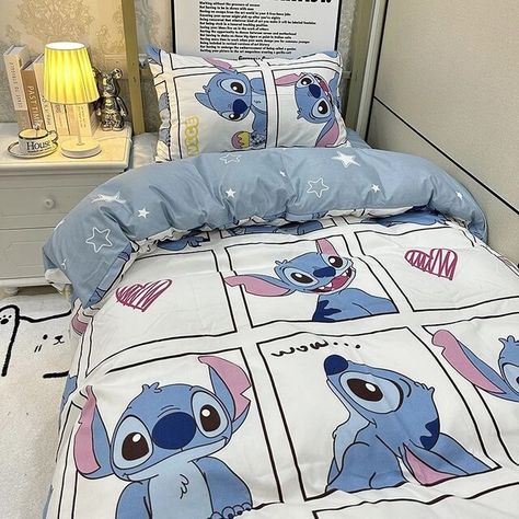 Kawaii Stitch Losto Dormitory 3-Piece Anime Cartoon Sanrio Bed Family Double Four-Piece Bedding Sheets Quilt Cover Pillowcase - AliExpress Sanrio Bed, Kawaii Stitch, Bed Family, Stitch Merchandise, Stitch Things, Lilo And Stitch Merchandise, Stitch Cake, Cute Bedding, Bedding Sheets