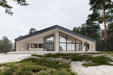 The new Honka Frame collection 2020 design evokes living, natural forms - Honka Finland House, Triangle House, Wooden House Design, Gable House, One Story Homes, Frame Collection, 2020 Design, Wooden House, Natural Forms