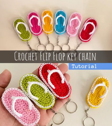 Crochet Flip Flop Key Chain Flip Flop Keychain Crochet Pattern, Crocheted Flip Flops Free Pattern, Crochet Flip Flop Keychain Free Pattern, Crochet Suitcase Tag, Chain Crochet Projects, Crochet Keyring Free Pattern Amigurumi, Free Crochet Key Chains Patterns, Cute Crochet Keychains Free Patterns, Crochet Mini Keychain Free Pattern