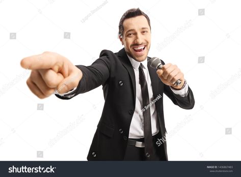 Cheerful man in a suit pointing towards the camera and holding a microphone isolated on white backround #Ad , #ad, #pointing#camera#suit#Cheerful Man Pointing At Camera, Person Pointing At Camera, Pointing At Camera Reference, Person Pointing Reference, Man Holding Microphone, Man With Microphone, Holding Microphone Reference, Person Holding Camera, White Backround