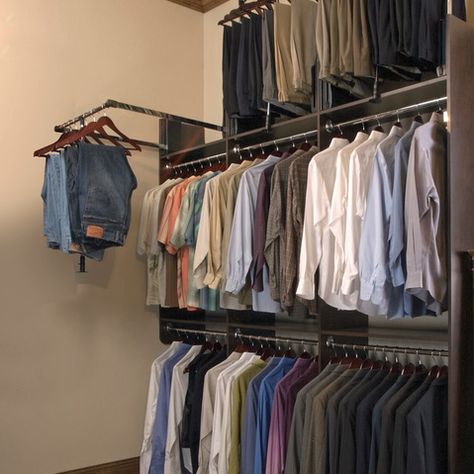 10 Ft Ceiling Storage & Closets Design Ideas, Pictures, Remodel and Decor Easy Storage Hacks, Master Closet Design, Organized Closet, Walking Closet, Diy Tiny House, Closet Rods, Walk In Closet Design, Closet Renovation, Modern Closet