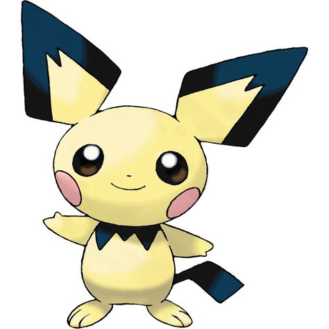 Pichu: Pichu is a small, ground-dwelling rodent Pokémon with pale yellow fur. Its eartips, collar, and tail are black and angular. Pichu's pink cheek pouches can store small amounts of electricity, and its tiny nose looks like a dot. Pichu is classified as a quadruped, but it can walk easily on its hind legs. Pichu is a social Pokémon known for its playful and mischievous demeanor. It is usually found in groups and often touch tails with other Pichu as a show of courage, creating a shower of... Pichu Pikachu Raichu, Pichu Pokemon, Pokemon Terrarium, Mouse Pokemon, Baby Pokemon, Pikachu Pikachu, Mega Evolution, Pokemon Pokedex, Pink Cheeks