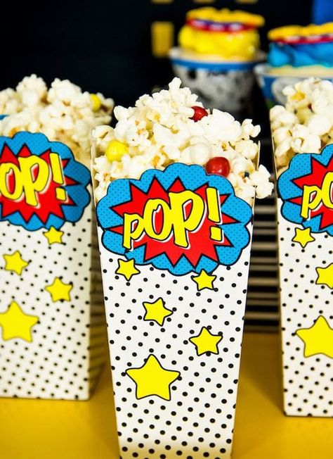 Wonder Woman Birthday Party, Marvel Birthday Party, Comic Superhero, Wonder Woman Party, Wonder Woman Birthday, Marvel Party, Superman Birthday, Avenger Birthday Party, Popcorn Boxes