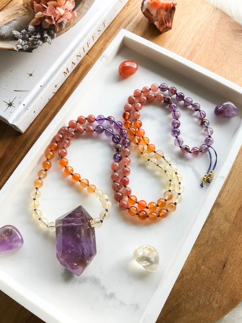 WHY DO MALAS HAVE 108 BEADS? Balance Chakras, Brown Tiger Eye, Crystal Guide, Black Moonstone, Tourmalinated Quartz, 108 Mala Beads, Angel Aura Quartz, Blue Calcite, Orange Calcite