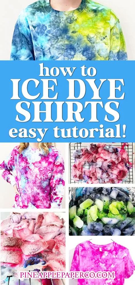 Tie Dye With Sublimation, Diy Tye Dye Shirts Quick, Homemade Tye Dye Recipe, How To Ice Dye Fabric, How To Tie Dye A Shirt With A Logo, How To Make Tie Dye, Tye Dye With Ice, Tie Dye With Ice Cubes, Tie Dye Ideas Pattern Easy