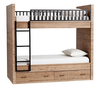 Grayson Twin-over-Twin Bunk Bed, Smoked Gray Pottery Barn Bunk Beds, Bunk Beds Pottery Barn Kids, Bunk Bed Ideas, Attic Bed, Bunk Bed Sets, Bunk Rooms, Bedding Sets Grey, Cool Bunk Beds, Low Loft Beds