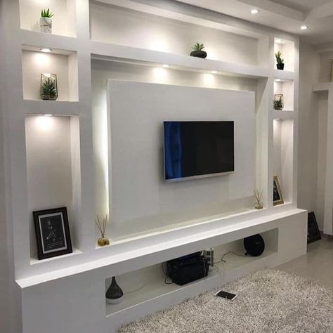 30 Enchanting And Modern Gypsum Board TV Wall Units - Engineering Discoveries Luxury Tv Wall, Deco Tv, Gypsum Design, Ruang Tv, Tv Unit Design Modern, Tv Wall Cabinets, Wall Unit Designs, Modern Tv Wall Units, Tv Stand Decor