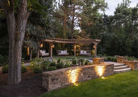 Winery Landscaping, Utah Backyard, French Country Landscaping, Stone Archway, Utah Style, Country Landscaping, Patio And Garden, Landscape Lighting, Lawn And Garden