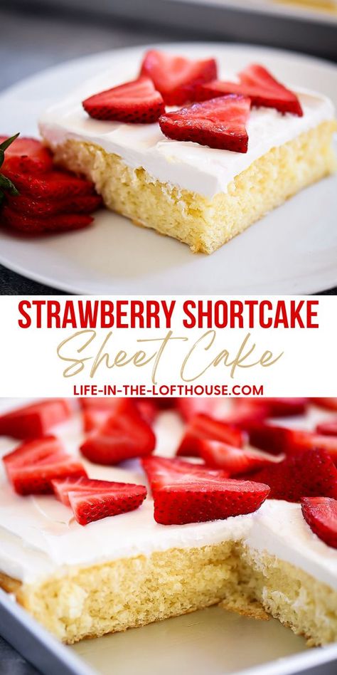 Strawberry Shortcake Sheet Cake Sheet Cake With Strawberries On Top, Shortbread Cake Recipe Strawberry, Strawberry Shortcake Sheet Cake Recipe, Sheet Pan Strawberry Shortcake, Sheet Cake With Strawberries, Summer Sheet Cake, Strawberry Shortcake Sheet Cake, White Cake With Strawberries, Strawberry Sheet Cake Recipe