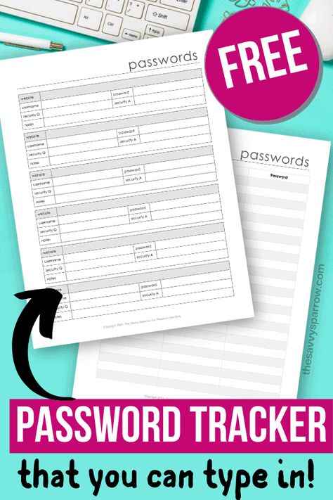 Password Organizer Notebook, How To Organize Passwords, Username And Password Template, Cupboard Organisation, Easy Passwords, Printable Password Log, Printable Password Tracker, Password Printable, Using Facebook For Business