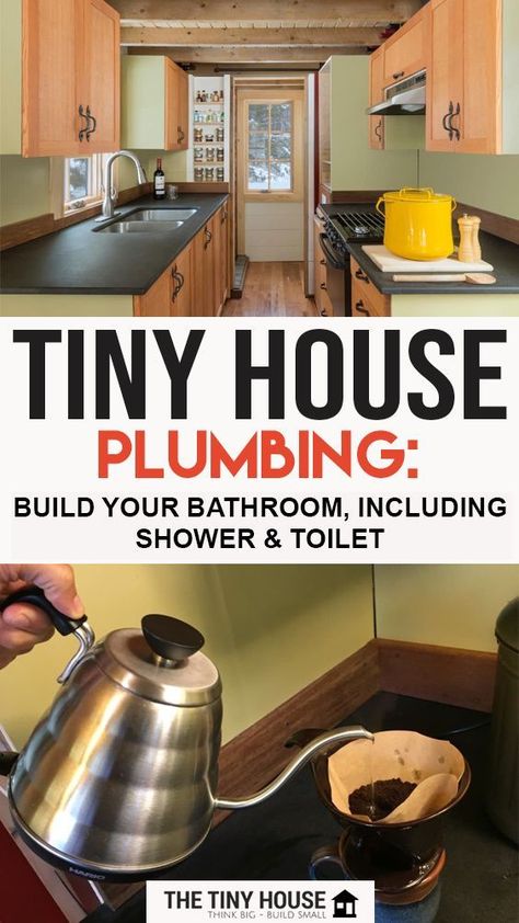 Diy Tiny House Cheap Off Grid, Living In A Shed Tiny House, Tiny House Plumbing Off Grid, Bathroom Shed Ideas, Building A Tiny Home On A Trailer, Tiny Home Solar Power, No Plumbing Bathroom, Adding Plumbing To A Shed, Shed Into Tiny House Diy