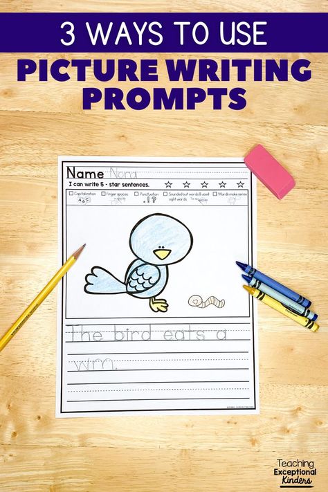 A bird picture writing prompt Writing Sentences Kindergarten, Kindergarten Literacy Worksheets, Sentences Kindergarten, Sentence Writing Activities, Fun Writing Prompts, Picture Writing, Argumentative Essay Topics, Kindergarten Writing Prompts, Sentence Activities