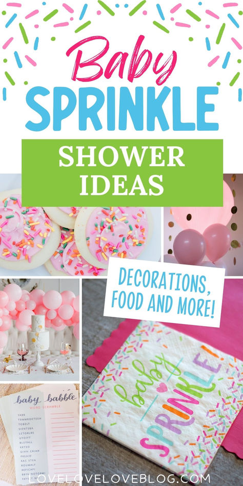 Collage of baby sprinkle ideas for boys and girls. Small Sprinkle Shower Ideas, Sprinkle Girl Baby Shower Ideas, Sprinkle Baby Shower Food Ideas, Donut Sprinkle Baby Shower Ideas, Baby Sprinkle Decorations Girl, Sprinkle With Love Baby Shower Ideas, Baby Sprinkle Food Ideas Simple, Sprinkle Games Ideas, Winter Sprinkle Shower Ideas