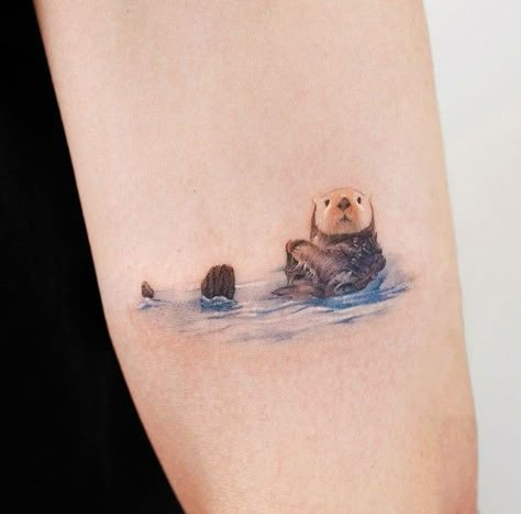 Sea Otter Tattoo, Otter Tattoos, Wings Tattoo Meaning, Brown Tattoo Ink, Otter Tattoo, Mama Tattoo, Stone Tattoo, Sea Tattoo, Frog Tattoos