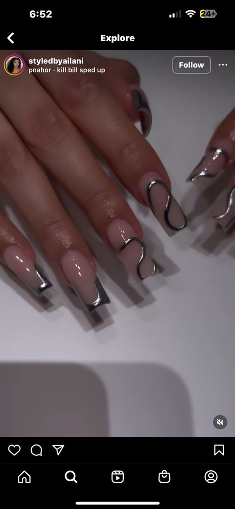 Medium Length Nails Spring, Long Pearl Nails, Sza Concert Nails, Beyonce Nails Inspiration, Chrome Abstract Nails, Nail Designs 2023 Trends, Texture Nails, 3d Chrome Nails, Stylish Acrylic Nails