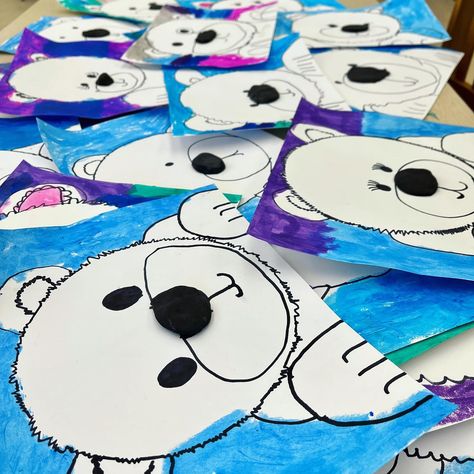 Lauralee Chambers🌀 (@2art.chambers) • Instagram photos and videos Direct Drawing, Teaching Displays, Art Elementary, January Art, Polar Bear Craft, Winter Art Lesson, First Grade Art, Polar Bear Art, Kindergarten Art Projects