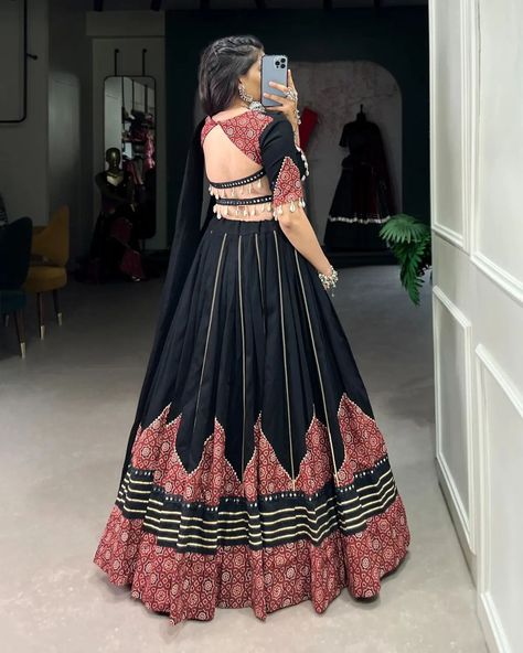 💗For Order and More Details WhatsApp +91 9601606887 *🌷Navratri Collection 2024🌷* Make a Bold Statement This Navratri with Our Stunning Black Lehenga, Featuring a Harmonious Blend of Plain Fabric, Eye-Catching Prints, and Gota Patti Embellishments 🖤 *LNB1671BLK* *Lehenga (Stitched)* Lehenga Fabric : Pure Cotton Lehenga Work : Plain With Printed And Paper Mirror Work Lace And Gota Patti Touch Up Lehenga Waist : Support Up To 42 Lehenga Closer : Drawstring With Zip Stitching : Stitched With... Lehenga Black, Mirror Work Lace, Zip Stitching, Lehenga Stitched, Garba Outfit, Garba Dress, Red Lehenga Choli, Navratri Collection, Ghaghra Choli