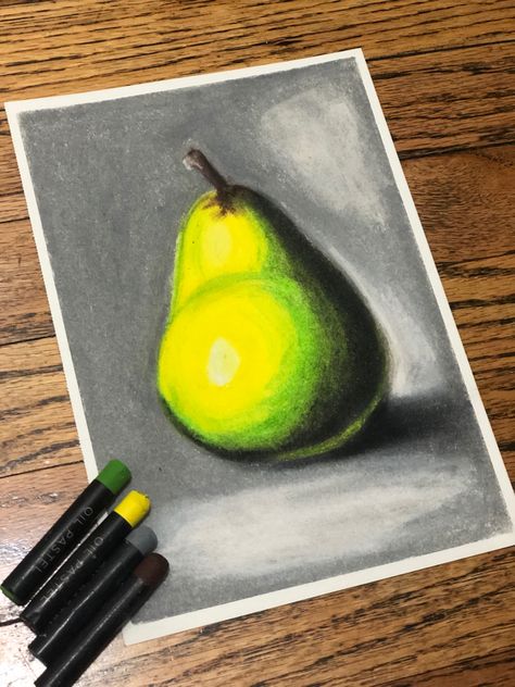 Soft Pastels Drawing Fruit, Soft Pastel Fruit Drawing, Oil Pastel Fruit Drawings Easy, Still Life Drawing Elementary, Fruit Pastel Drawing, Pastel Ideas Art Easy, Kids Oil Pastel Art Ideas, Oil Pastel Fruit Drawings, Oil Pastel Drawings Easy For Kids