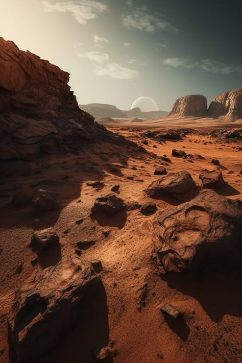 Mars Background Planet, Surface Of Mars, Mars Sci Fi, Life On Mars Aesthetic, Mars Aesthetic Planet, Mars Planet Aesthetic, Space Planets Aesthetic, Mars Concept Art, Mars Artwork