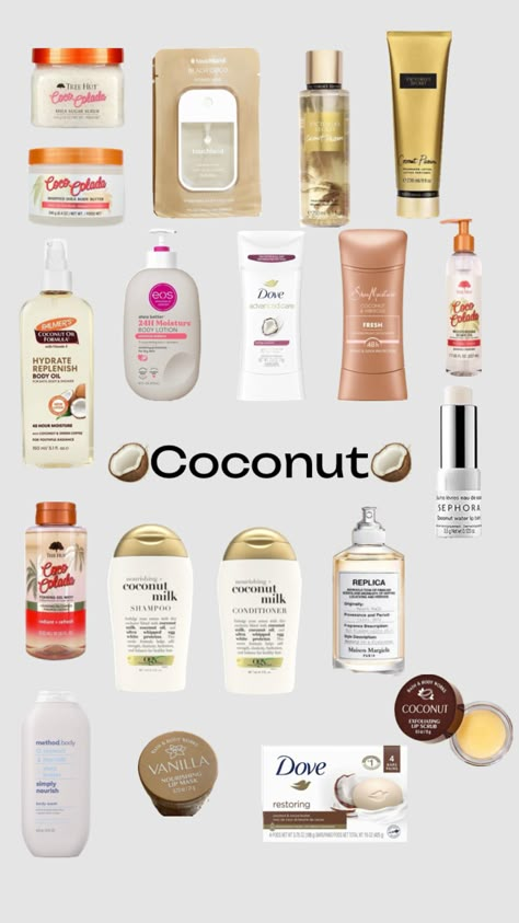 #coconut #bodycare Coconut Body Care Routine, Coconut Products, Coconut Sent, Coconut Skin Care Products, Coconut Beauty Products, Shower Routine Coconut, Coconut Body Care, Coconut Scented Shower Routine, Best Coconut Scented Products