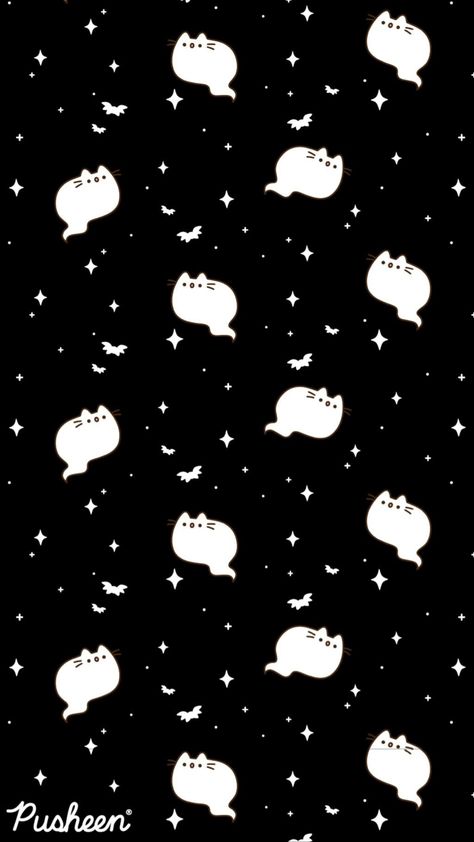 Cat Ghost Wallpaper, Halloween Pusheen Wallpaper, Kawaii Ghost Wallpaper, Kawaii Pattern Wallpaper, Pusheen Halloween Wallpaper, Pusheen Wallpaper Iphone, Halloween Pusheen, Pusheen Halloween, Cat Halloween Wallpaper