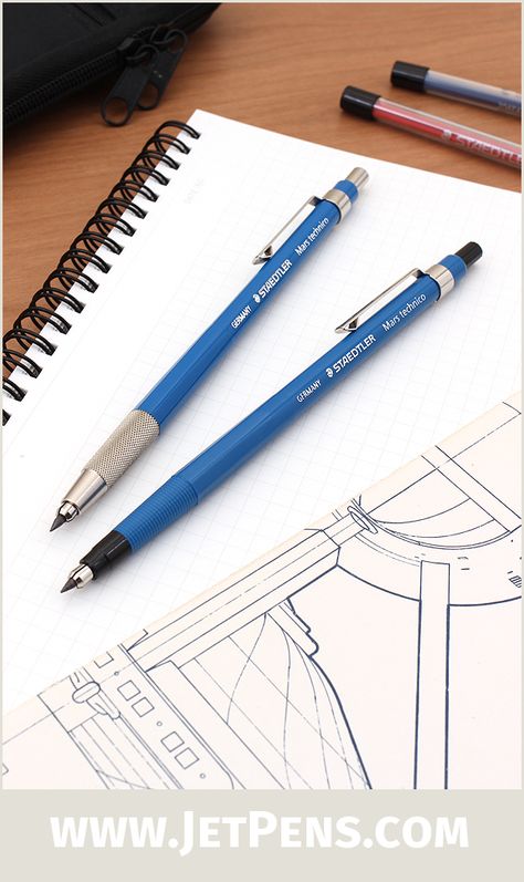 The strong, pencil-shaped Staedtler Mars Technico Lead Holders use 2 mm lead. The 780 features an integrated lead sharpener. Lead Holder, Drawing Instruments, Art Studio Room, New Pen, Writing Accessories, Field Notes, Pens And Pencils, Jet Pens, Stationery Items