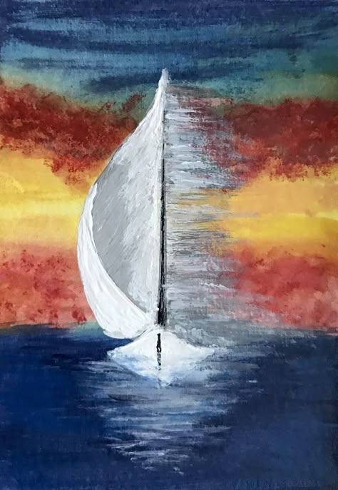 Boat Painting Abstract, Boat Painting Acrylic, Sailing Painting, Sea Sunrise, Watercolor Boat, Sea Clouds, Boat Drawing, Sailing Art, Sailboat Art