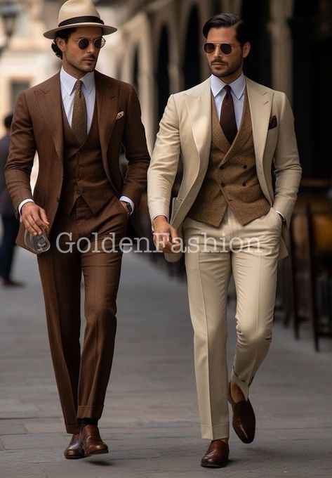 This is a Classy 3 Piece Suit by  GoldenFashionStore /crafted from high quality fabric and imported materials. Our products are handcrafted by experienced tailors who make sure the that the stitching is precise, lining is proper and the overall product is sturdy enough to not go out of shape for more than a few years. Also all our products have extra margins in their length, sleeves, sides so it's easily alterable if your size changes after some time. To see more available colours and designs in Men Suit For Wedding Groom, Wedding Brown Suits Men, Textured Wedding Suit, 3 Piece Suit For Groom, Rustic Wedding Tuxedo, New Wedding Dresses For Men, Old School Groomsmen Attire, Beige 3 Piece Suit Men, Beige Colour Suit For Men