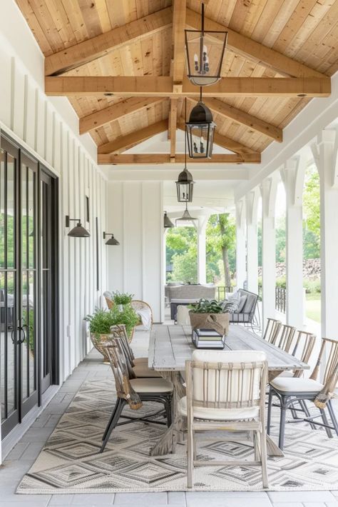 Covered Patio Ceiling Ideas, Covered Patio Ceiling, Sunroom Deck, Patio Ceiling Ideas, Outdoor Pavillion, Patio Ceiling, White Porch, Tongue And Groove Ceiling, Three Season Room