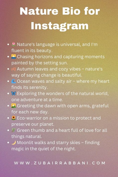 Instagram Bio Ideas For Nature Lover Bio For Instagram, Retro Rooms, Instagram Bio Ideas, Creative School Project Ideas, Eco Warrior, Bio Ideas, Mountain Lover, Nature Instagram, Bio Quotes