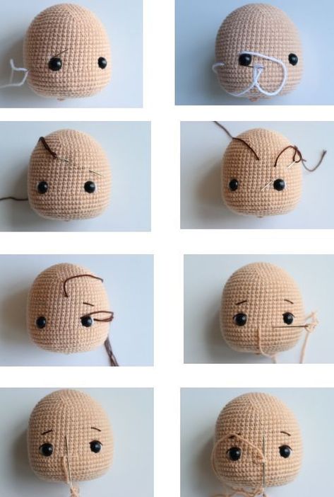 Amigurumi Head Pattern Free, Crochet Doll Head Free Pattern, Crochet Doll Head, Hair Yarn, Doll Amigurumi Free Pattern, Brown Yarn, Yellow Yarn, Doll Patterns Free, Crochet Doll Tutorial