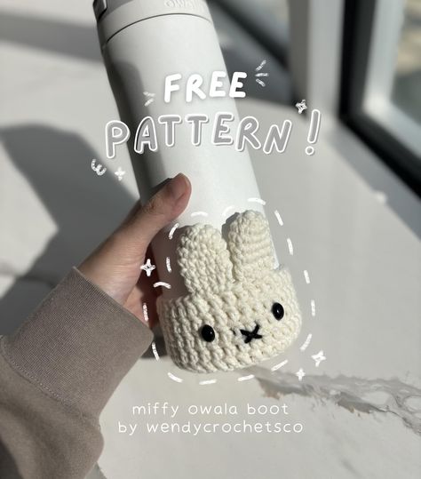 🤍 FREE PATTERN: miffy owala boot 🤍 here’s my first free pattern!! thank you guys for almost 2K 😱 this pattern is compatible with the 24 oz owala but can easily be modified for any water bottle size! this pattern is extremely easy to work up even if you’re a beginner. I hope you enjoy making your own miffy owala boot. Don’t forget to tag me if you decide to post your creation so i can see it 💕 if you bump into any issues, feel free to send me a dm, and i’ll do my best to answer any questions!... Water Bottle Boot, Crochet Inspo Free Pattern, Easy Crochet Patterns Amigurumi, My Crochet Patterns, Crochet Idea Free Pattern, Things To Crochet As A Gift, Crochet Owala Boot, How To Sew Crochet, Miffy Water Bottle