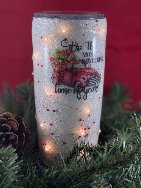 Mason Jar Tumbler, Vintage Red Truck, Christmas Tumbler, Shop Light, Christmas Tumblers, Pink Lemonade, Red Truck, Tumbler Cups, Christmas Presents