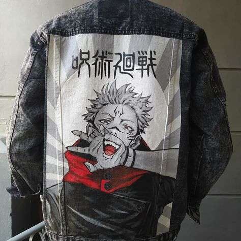 I made custom jacket by order, check out my etsy shop "bamrunoz" or just simply click the picture Anime Pants, Custom Jeans Diy, Anime Jacket, Sukuna Jujutsu, Sukajan Jacket, Diy Denim Jacket, Painted Clothes Diy, Custom Denim Jacket, Painted Denim Jacket